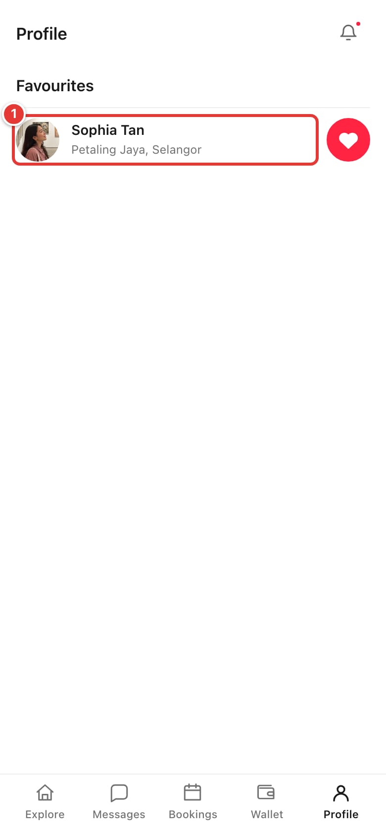 Favourites list with a saved Provider marked