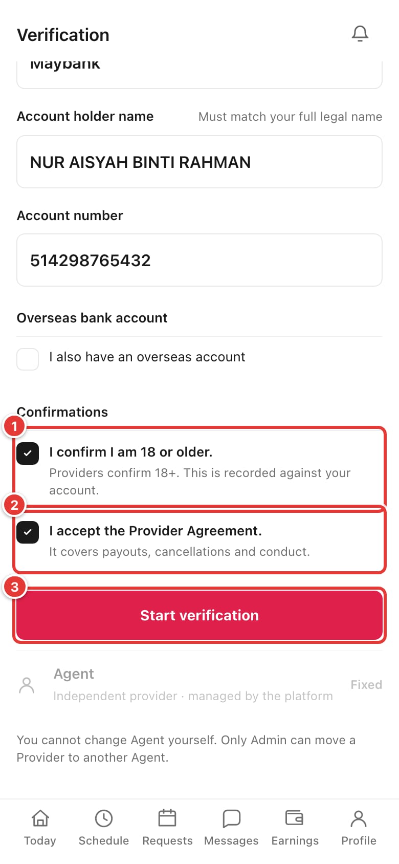 The confirmation boxes ticked and the Start verification button