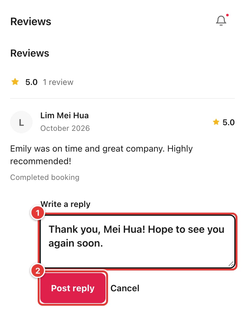 A review with the reply box and the Post reply button