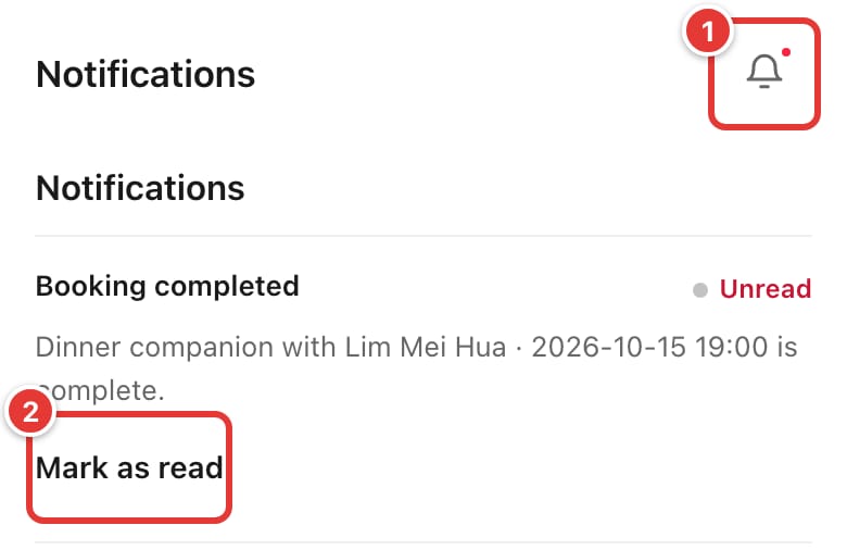 The Notifications page with the bell and a Mark as read button